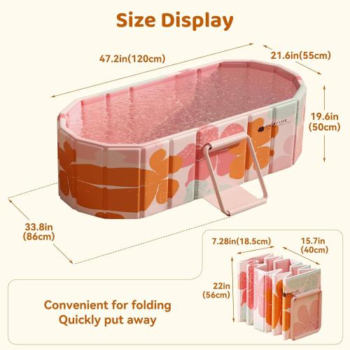 Portable Foldable Bathtub, Freestanding Bathtub No Installation, Bathroom SPA Soaking Bath Tub, Shower Stall Collapsible Hot & Ice Bath for Indoor Outdoor (Pink, 47.2L x 21.6W x 19.6H)