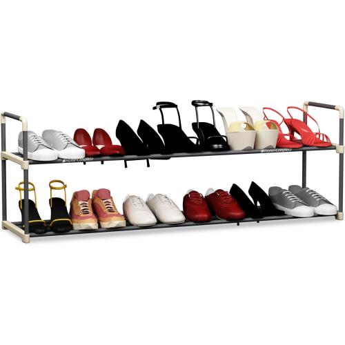 Shoe Rack - 2-Tier Shoe Organizer for Closet, Bathroom, Entryway - Shelf Holds 10 Pairs Sneakers, Heels, Boots by Home-Complete (Black