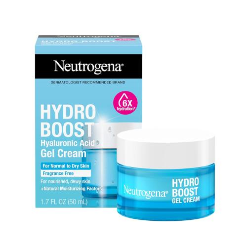 Neutrogena Hydro Boost Gel Cream, 48 Hr Hydration for Normal/Dry Skin, Fragrance Free, Face Moisturizer with Hyaluronic Acid, 1.7 oz. & Trial Size Hydro Boost Facial Cleanser, 0.5 fl oz (damage box )