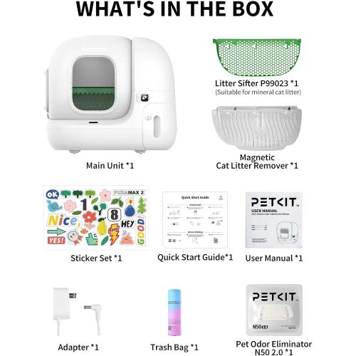 PETKIT PuraMax 2 Automatic Self-Cleaning Cat Litter Box, App Control Automatic Litter Box with Safety Sensors, Odor Free & Anti-Leakage Basic Bundle Includes Trash Bags,2.4G WiFi & Low Entrance