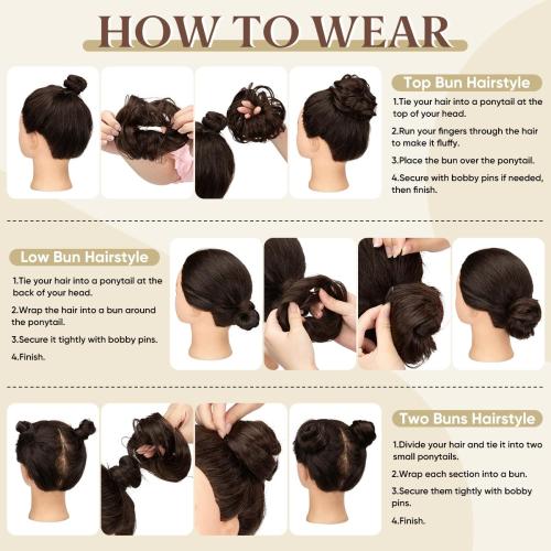 CJL HAIR 2PCs Small Cute Messy Bun Hair Piece for Thin Hair Women Mini Synthetic Curly Bun Scrunchies Updo Hairpieces Chocolate