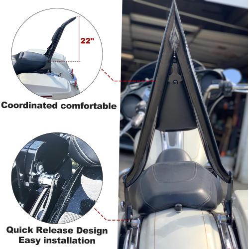 22 Height Sissy Bar, PSLER Detachable Passenger Backrest Rear Pad for Touring Street Glide Road Glide Electra Glide Road King FLHR FLHX FLHT FLTR 2009-2024 | PU leather and steel, for Touring Street Glide Road Glide Electra Glide Road King FLHR FLHX FLHT FLTR 2009-2024