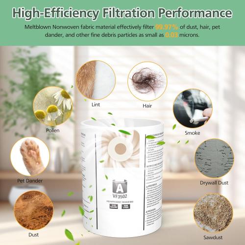 12 Pack 23743 VF3502 Vacuum Bags Compatible with Ridgid 12 to 16 Gallon Wet Dry Vacuums, High Efficiency Replacement Filter Bags for Model WD1950 WD1956 WD1850 WD1851 RV2400HF WD1450 WD1680 WD1270