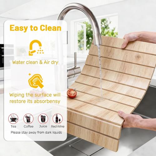 Dish Drying Mats for Kitchen Counter, Fast-Absorbing ,Dark Wood Grain