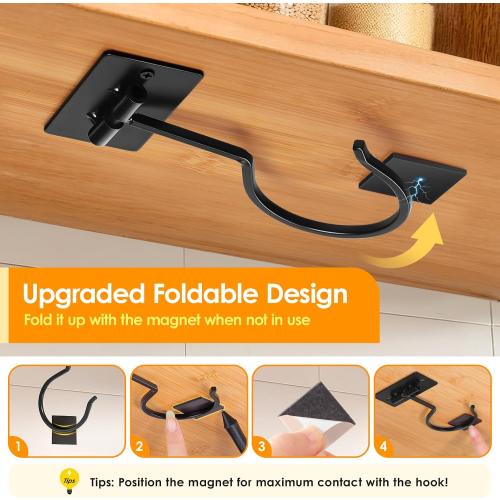 Self Adhesive Banana Hook Under Cabinet Foldable Banana Hanger | Black Metal Under Counter Banana Hook Holder to Keep Bananas Fresh Banana Holder for Kitchen RV Space Saving