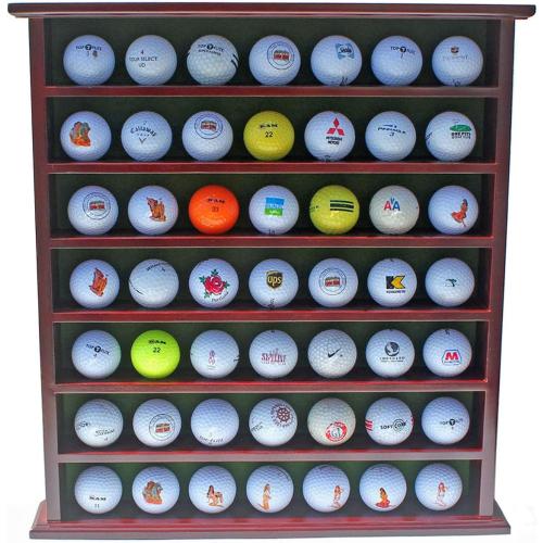 DisplayGifts Golf Gift 49-Golf Ball Display Case Cabinet Rack, No Door Open Rack Mahogany Finish