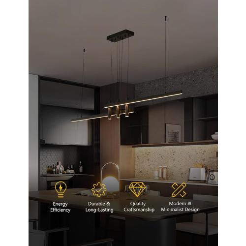 Size 59 Modern Black Linear Pendant Lights Kitchen Island Lighting Minimalist Led Chandeliers Pool Table Light Dimmable Ceiling Hanging Light Fixture Dining Room with Remote Control (59in)