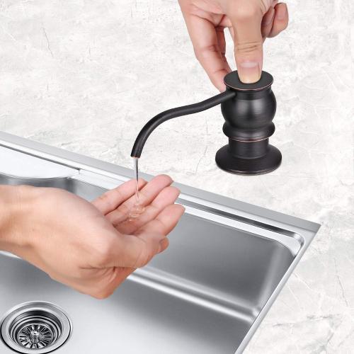 Samodra Kitchen Sink Soap/Lotion Dispenser, Brass Pump Head Oil Rubbed Bronze 12 OZ Bottle Built in Design Refill from The Top for Granite Thick Deck Installs