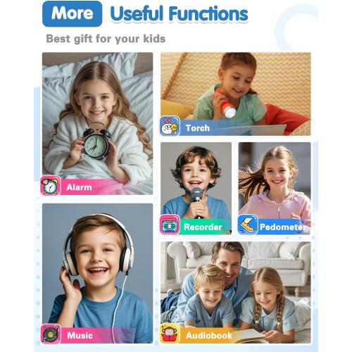 Waterproof Smart Watch for Kids with 32 Games Dual Camera, Habit Tracking, Alarm, Pedometer, HD Touchscreen with Protector, Kids Watch Toys for Boy Age 5-12 Christmas Birthday Gift Boys Girls(Blue)