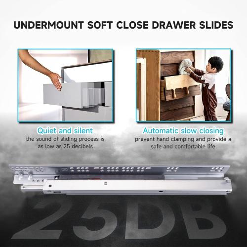 6 Pairs 21 Inch Undermount Soft Close Drawer Slides Full Extension Ball Bearing Hidden Rails with 3D Adjustable Locking Devices and Brackets