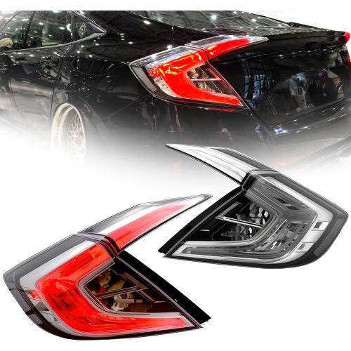 Clear Lens Tail Lights for 2016-2021 Honda Civic Sedan, JDM Style Rear Lamps with Bulbs, Left Driver & Right Passenger Side, Plug-and-Play Upgrade (HO2804110, HO2805110) -2 PCS