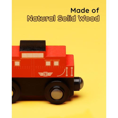 SainSmart Jr. Wooden Train Set Accessories, 2 PCS Motorized Train for Toddlers with Magnetic Connection, Battery Operated Train Compatible with All Major Brands, Gift for Kids Aged 3