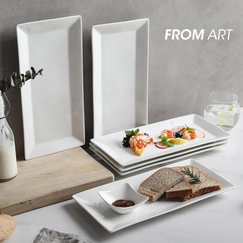 Rectangular Serving Platter Set, 12 Inch Large Serving Plates, Stackable Serving Tray for Wedding, Ceramic White Serving Platters for Entertaining, Dishwasher & Oven Safe, Gift for Housewarming (4PCS)