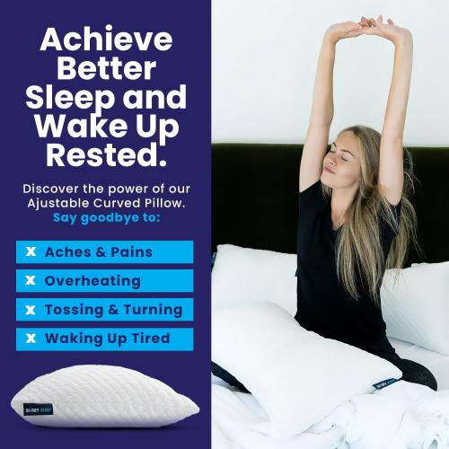 Color White Sidney Sleep Pillow for Side and Back Sleepers - Comfort for Neck and Shoulder Pain - Adjustable Contour Fill - Queen Size - Extra Fill Included (White)