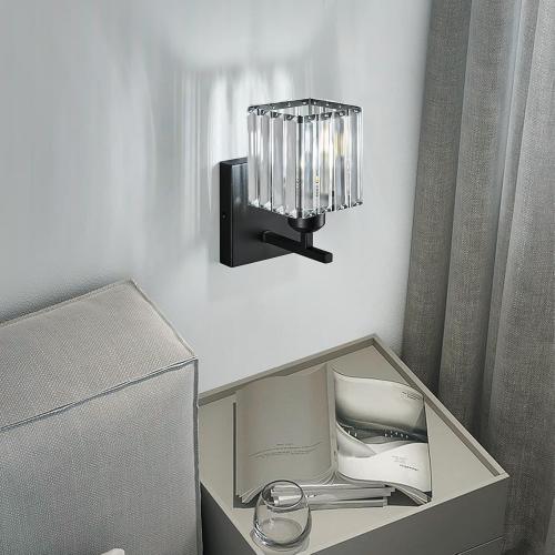 Modern Wall Sconce Set of Two Indoor Wall Lamp Black Wall Sconces Crystal Wall Light Bathroom Vanity Light Fixtures Wall Mounted Room Sconce Wall Lighting