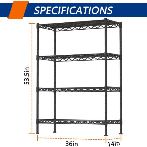 Soywey 4-Shelf Adjustable Heavy Duty Storage Shelving Unit, Metal Organizer Wire Rack for Laundry Bathroom Kitchen Pantry Closet, Black