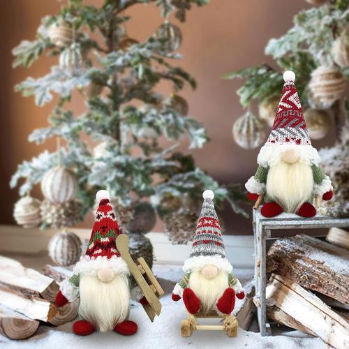 Gehydy Christmas Gnomes Decorations Set of 3 Mini Gnomes Ski with Sled Handmade Scandinavian Tomte Knomes Nomes Santa Xmas Decor for Home Kitchen Farmhouse Tiered Tray