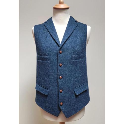 RUNTINGJIA Mens Lapel Suit Vest Tweed Herringbone Business Formal Sleeveless Waistcoat