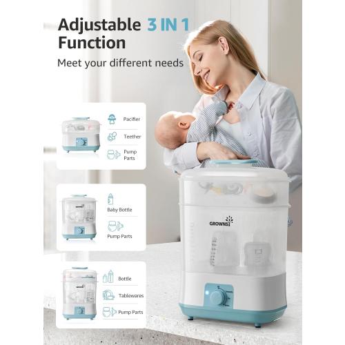 GROWNSY Bottle Sterilizer and Dryer, Electric Steam Baby Bottle Sterilizer, Bottle Sanitizer for Baby Bottles & Pacifiers, Breast Pump Parts Blue