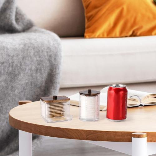 Tbestmax Qtips Holder Bathroom Container, 10 OZ Cotton Ball/Swabs Dispenser, Apothecary Jar Organizer for Storage Brown Wood Lids