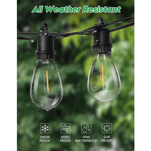 Size 50FT Outdoor String Lights with 25 Shatterproof S14 Vintage Edison Bulbs E12 Sockets,2700K Dimmable Outdoor Lights,IP55 Waterproof LED String Lights for Outside, Patio, Garden, Backyard,Bistro