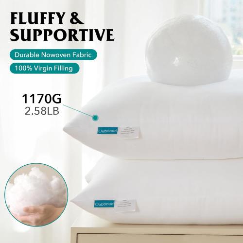 Oubonun 28x28 Throw Pillow Inserts - Supportive & Fluffy Down Alternative Pillows for Couch Sofa Bed, Machine Washable - White, Pack of 2