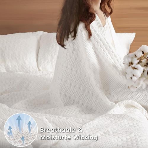 PHF Lightweight 100% Cotton Waffle Blanket for Bed, King, White