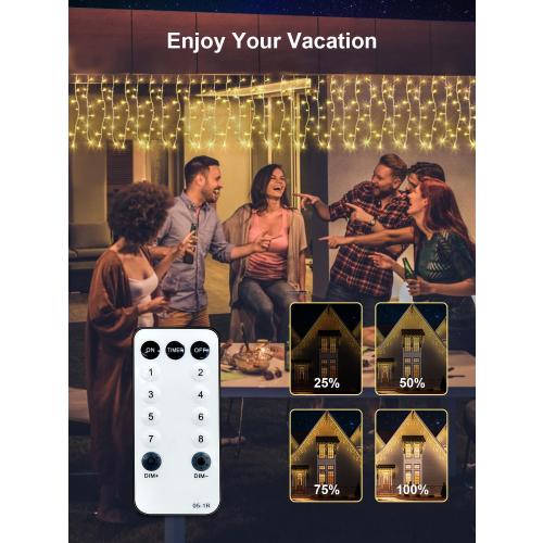 32.8FT Icicle Lights, Christmas Outdoor with 400LED 75 Drops, IP65 Waterproof Eaves Lights, 8 Modes, for Christmas Eaves Garden Room Decoration Warm White