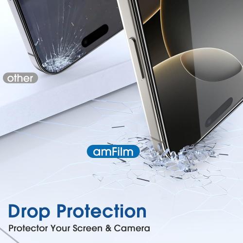 amFilm Auto-Alignment OneTouch for iPhone 16 Pro [6.3''] Screen Protector   Camera Lens Protector, Tempered Glass, 30 seconds Installation, Bubble Free, Case Friendly, Anti-Scratch [2 2 Pack]