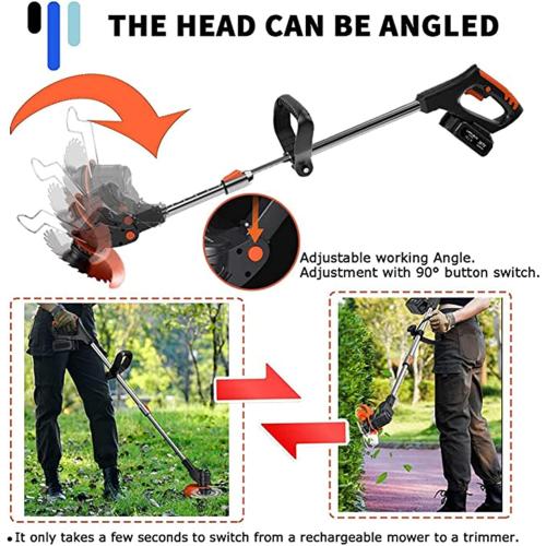 Cordless Lawn Mower with Battery and Charger,21V Lawn Trimmer Grass Edger with Two 2.0Ah Li-Ion Battery Powered & 3 Cutting Blade Types, Compact Power Tool for Lawn Yard Work, Black