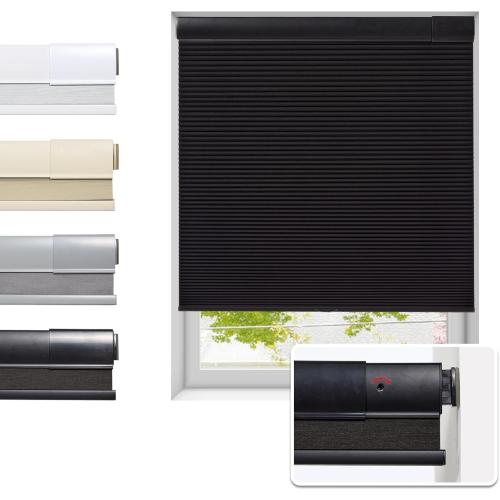 Size 35 1/2 W x 64 H Color Black No Drill Cellular Shades for Indoor Windows, Thermal Insulating & Noise Reducing Honeycomb Blinds, Free Stop Cordless Blackout Shades, Black,
