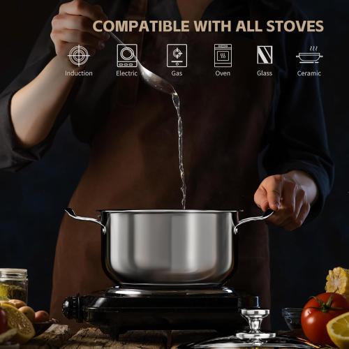 Stainless Steel Pots and Pans Set Non-Toxic, 11 Pieces Kitchen Induction Cookware Set with Steamer, Frying Pans, Saucepan and Stockpots, Compatible with All Stovetops, Silver