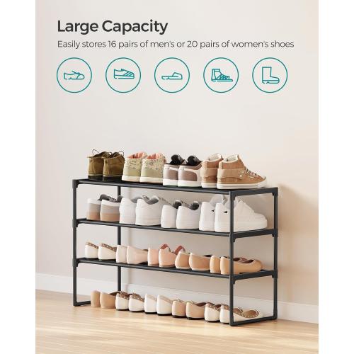 SONGMICS Shoe Rack, 3-Tier Shoe Organizer, Metal Storage Shelf, Upright or Upside Down, for 16-20 Pairs, Stackable, for Entryway, 11.8 x 36.2 x 21.7 Inches, Black ULSA303B02