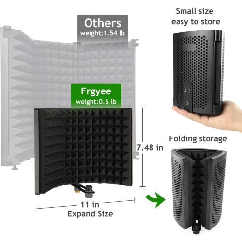 Microphone Isolation Shield, Foldable Mic Sound Absorbing Foam for Condenser Microphone Mic Arm Stand Recording Equipment Studio, High Density Absorbent Foam to Filter Vocal by Frgyee