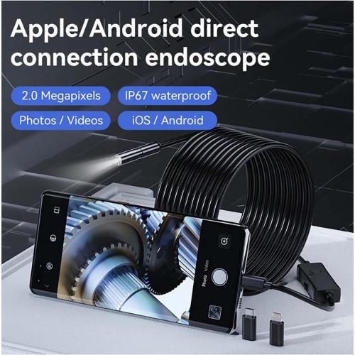 Plug & View Inspection Cam with 5m Bendable Cable and Swappable Tool Tips, Endoscope Camera with Light, Waterproof Boroscope Inspection Tools with 8 LED Lights for iOS & Android(3.5m)