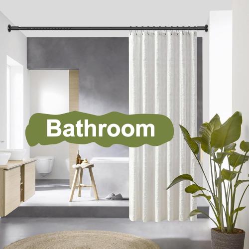 Tension Shower Curtain Rod 51-126In(4.25-10.5Ft), Long Shower Curtain Rod No Drilling for Window or Bathroom Patio, Adjustable Spring Shower Rod, Easy to Install Never Rust Rod Diameter 1.26Inch-Black