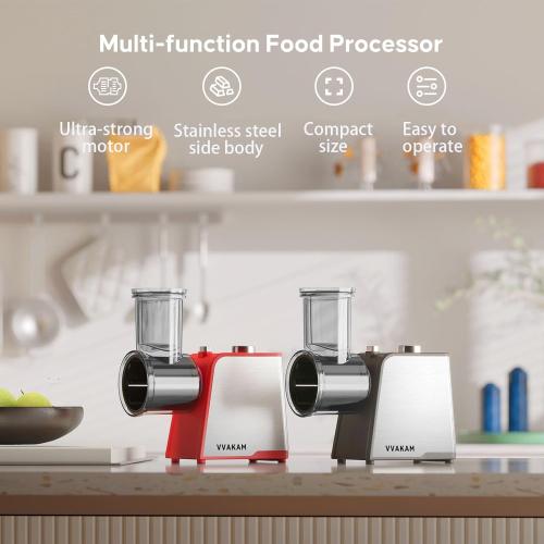 Electric Cheese Grater,300W DC Motor Salad Maker,Electric Slicer Shredder with 5 Different Shapes of Blades,Electric Vegetable Cutter for Potato,Carrot,Black