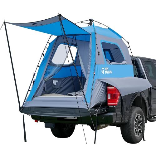 JOYTUTUS Automatic Truck Tent, Easy Set-up, Portable Truck Bed Tent 5.5FT-6.5FT with Rainfly, Truck Camping Tent with Waterproof PU2000mm Double Layer for 2 Person