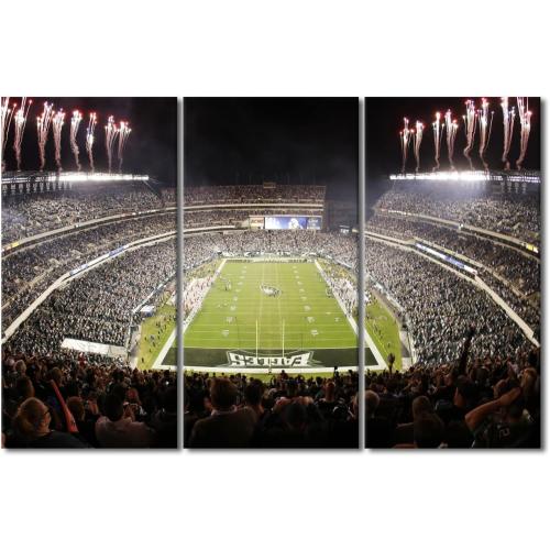 Canvas Wall Art Eagles American Soccer Wall Decor Lincoln Financial Field 3 Pieces Canvas Wall Art Philadelphia Stadium Pictures for Home Decor Paintings Prints Poster Framed Ready to Hang, 40Wx60H