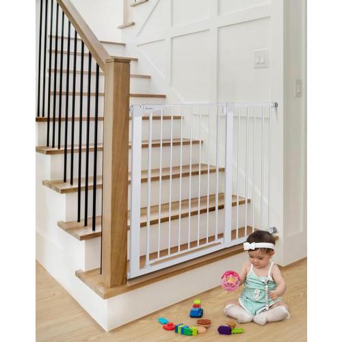COMOMY 36 Extra Tall Baby Gate for Stairs Doorways, Fits Openings 29.5 to 40.6 Wide, Auto Close Sturdy Safety Dog Gate for House, Pressure Mounted Easy Walk Through Pet Gate with Door, White
