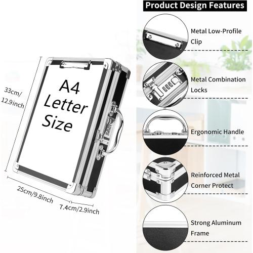 Clipboard with Storage Combination Lock Briefcase Clipboards Heavy Duty Box Metal Aluminum with Handle, Storage Clipboard Maximum Security, External & Built-in Clip Boards (Upgrade)