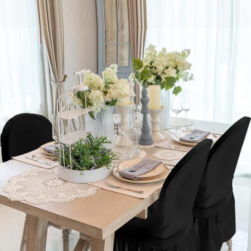 Oudain Chair Slip Covers with Skirt Wedding Long Stretch Spandex Dining Chair Cover Protectors Removable and Washable for Hotel and Wedding Ceremony(Black,10 Pieces)