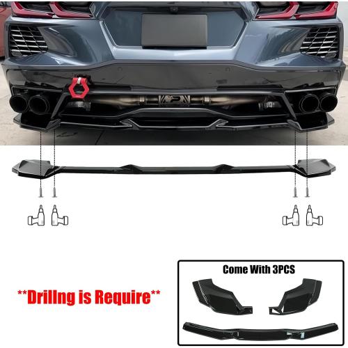 Rear Diffuser for Corvette C8 Stingray/Z51/E-Ray 2020-2025 | 3PCS Rear Spoiler Splitter,Add On Rear Bumper Lip,Glossy Black Body Kit,Can’t Fit with Z06 Model
