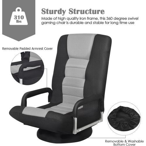 Color Black And Grey Giantex Floor Gaming Chair, 360 Degree Swivel Floor Chair with Armrests, 6 Adjustable Position, Padded Backrest, Folding Floor Chair Rocker for Games, Lazy Sofa Lounger, Gaming Chair Floor, Black/Gray