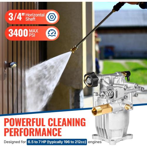 YAMATIC 3/4 Shaft Horizontal Pressure Washer Pump 3400 PSI @ 2.5 GPM Replacement Pump for Power Washer Compatible with Homelite, Troybilt, Simpson, Karcher Honda GC160 GC190 AR rmv 2.5g30 and More