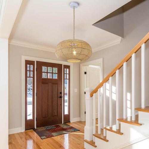 Rattan Pendant Light 16 1-Light Hand-Woven Hanging Light | Wicker Woven Basket Chandelier, Modern Bohemian, For Kitchen Island Foyer Farmhouse Porch