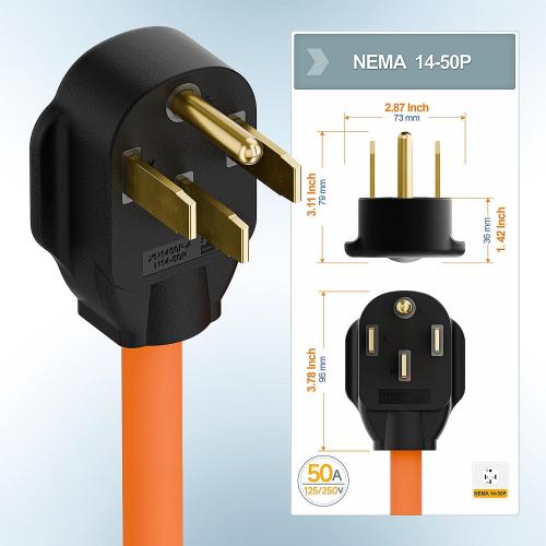 Orange STW Heavy Duty Nema 14-50P 50-AMP Plug Male to 6-20R/6-15R T-Blade Adapter, 4-Prong 250V to 20A 250V 6-20/15R Adapter, 14-50 to 6-20R EV Dryer Adapter