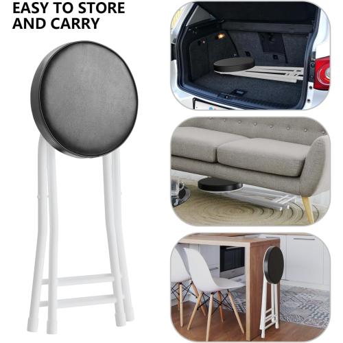 H HOMEWINS Cushioned Padded Folding Stool,23.6-Inch Counter Height Bar Stool,Portable Folding Stool with Handle for Fishing Hiking Gardening Travel BBQ, Black&white