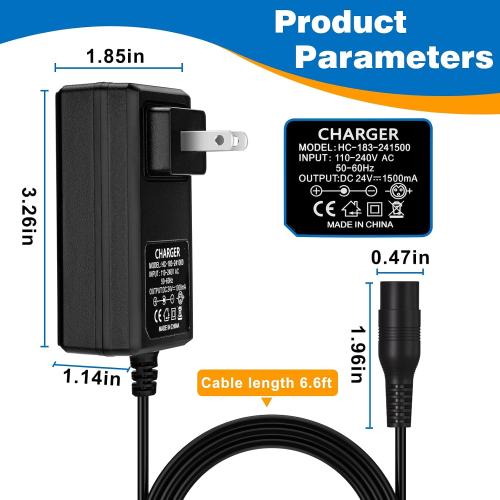24V Charger for Electric Scooter Razor MX350 E100 E125 E150 E175 E200 E200S E300 E300S MX400 Dirt Rocket Dirt Bike Dirt Quad Motorcycle Pocket Mod Sports Mod 3-Prong 24V Razor Scooter Charger