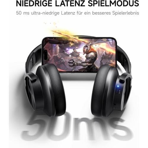 Picun B8 Bluetooth Headphones, 120H Playtime Headphone Wireless Bluetooth with 3 EQ Modes, Low Latency, Hands-Free Calls, Over Ear Headphones for Travel Home Office Cellphone PC Black